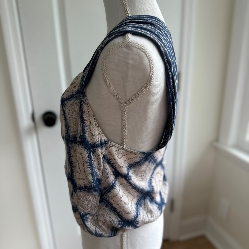 Free People Navy and Beige Asymmetrical Blouse - Picture 4 of 6